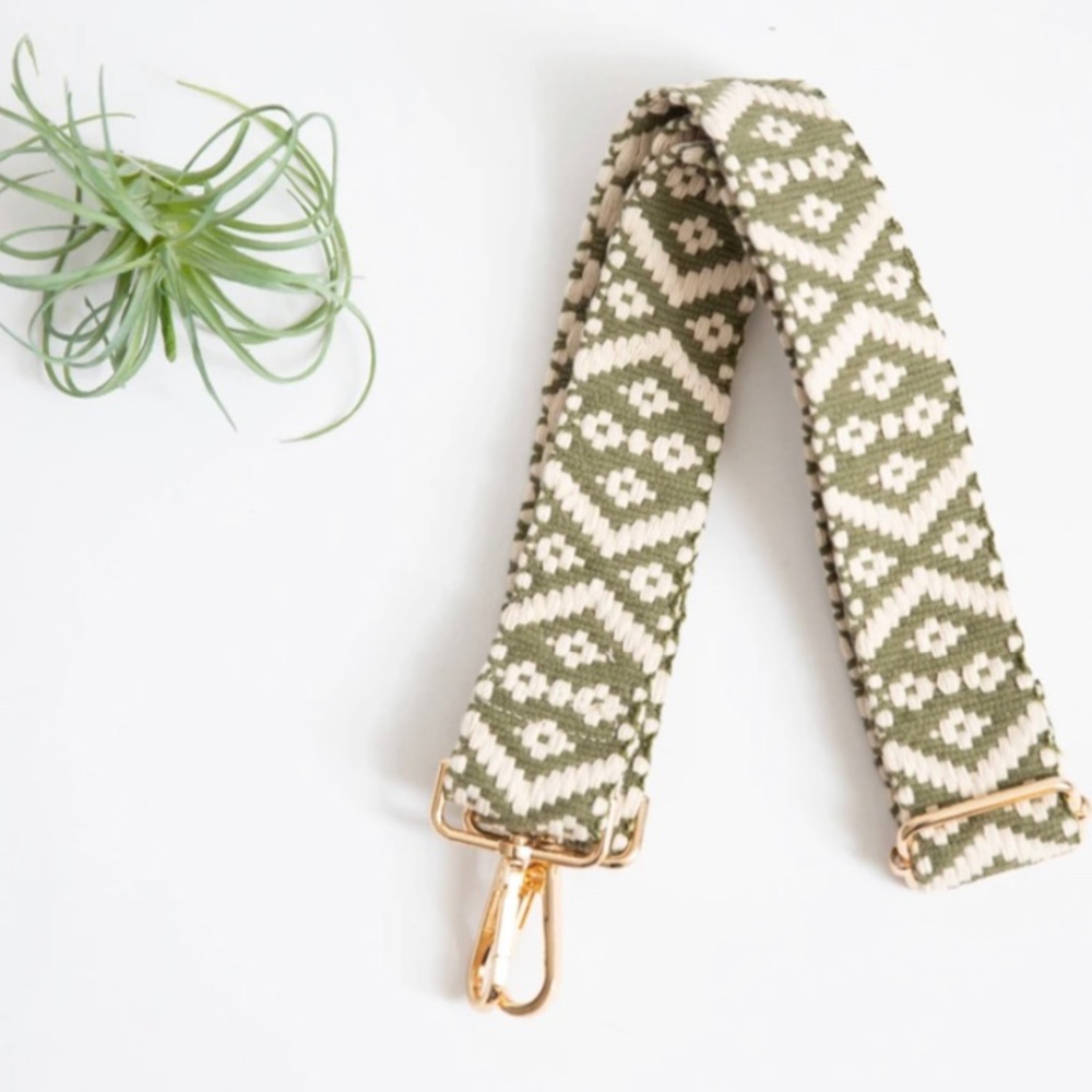 Olive/Cream Woven Crossbody Strap